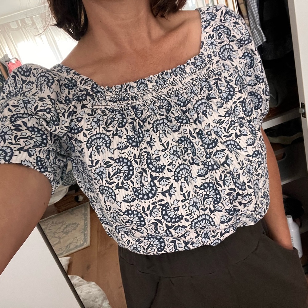 Floral Blue and White Women's Top